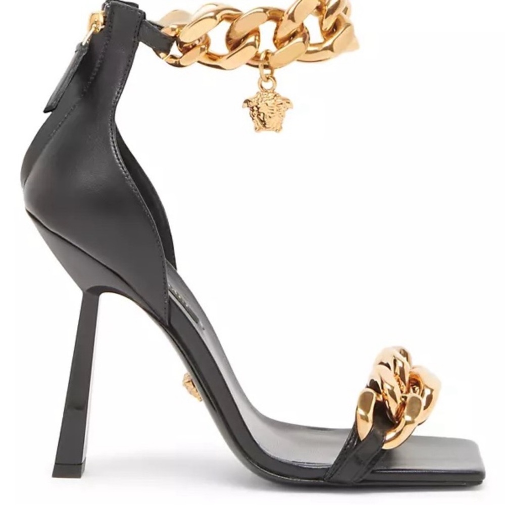 AUTH BNWT Versace Leather Chain & High Heel Sandals! Sz 40 - Picture 2 of 5